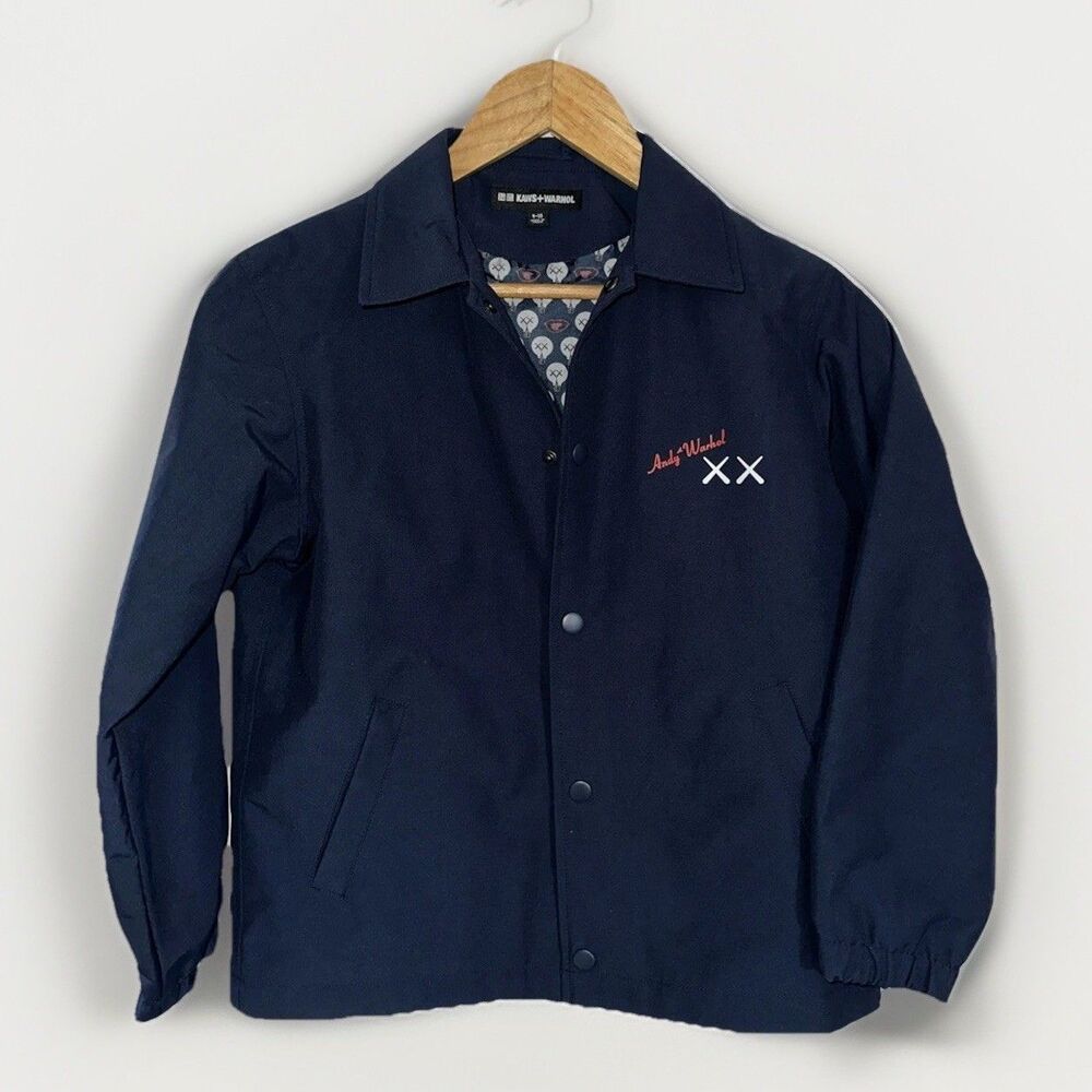 KAWS x Uniqlo x Andy Warhol Coach Jacket Navy Blue Youth 9-10 Rare Robot Wind